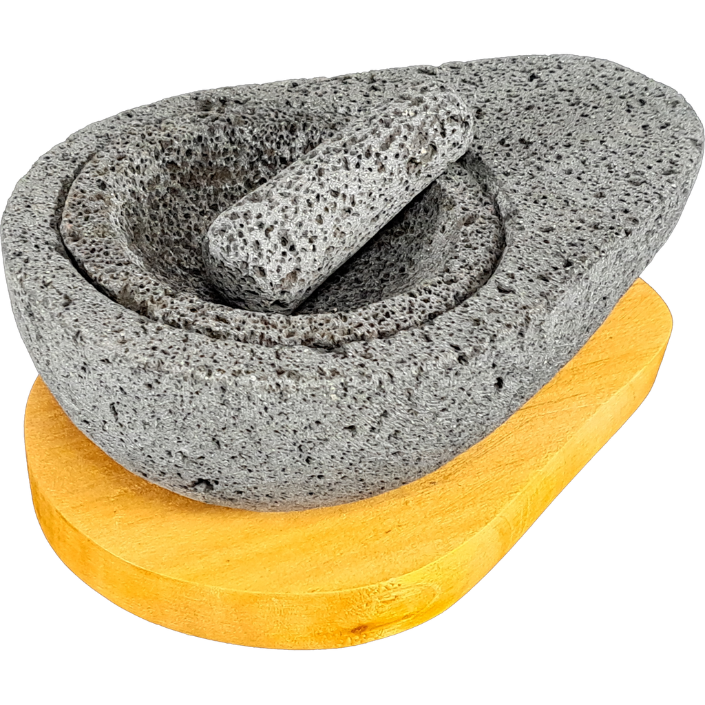 Molcajete Aguacate con Base de Madera